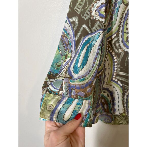 Chico's Earth Tone Popover Blouse Womens Sz XL Artsy Art to Wear Career Business - Picture 4 of 9